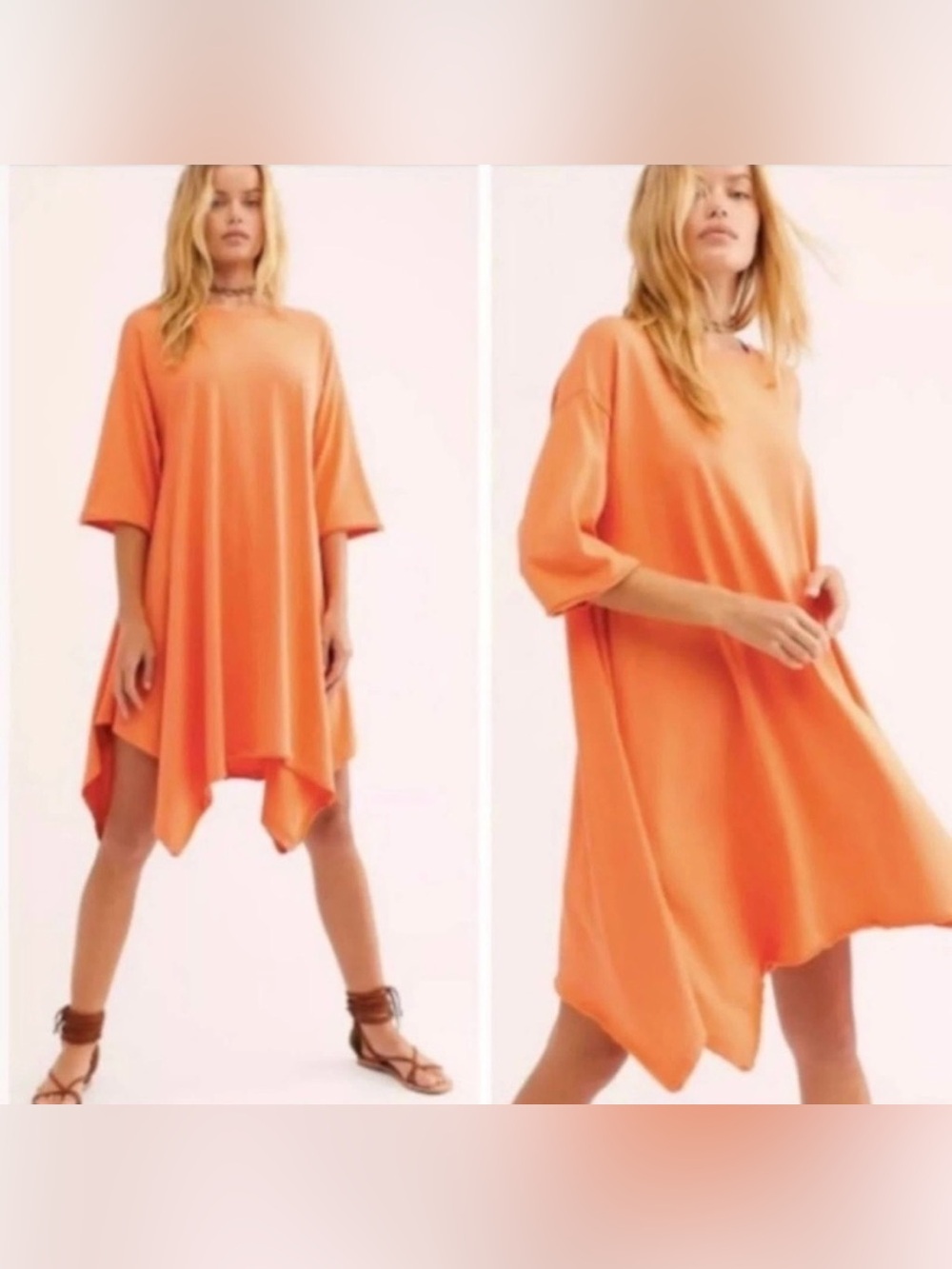 Free People Beach Asymmetric Orange Cotton T-Shirt Dress